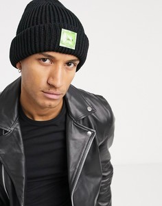 Черная толстая шапка-бини с нашивкой Bershka-Черный