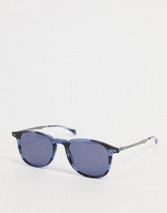 Синие солнцезащитные очки в круглой черепаховой оправе Hugo Boss-Голубой