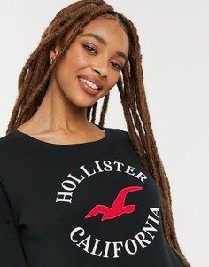 Черный лонгслив с логотипом спереди Hollister-Черный цвет