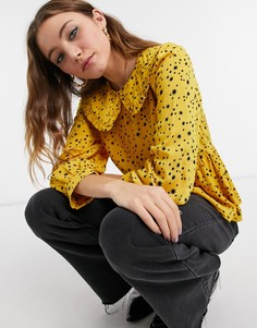Желтая блузка с оборками на воротнике и с принтом в виде звезд New Look-Желтый