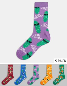Набор из 5 пар темных разноцветных носков с принтом New Look-Многоцветный