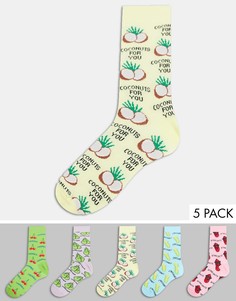 Набор из 5 пар светлых носков с разноцветным принтом New Look-Многоцветный
