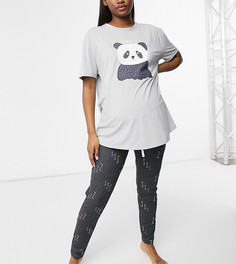 Супермягкий пижамный комплект серого цвета для будущих мам с принтом бамбуковой панды Loungeable-Серый