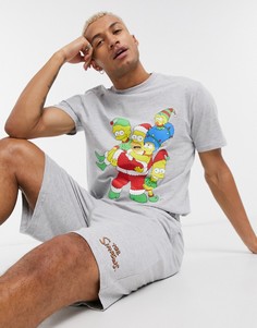 Новогодний пижамный комплект для дома из футболки и шорт с принтом Симпсонов ASOS DESIGN-Серый