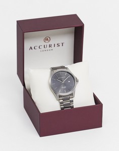 Часы с серебристым ремешком-браслетом и черным циферблатом Accurist-Серебристый