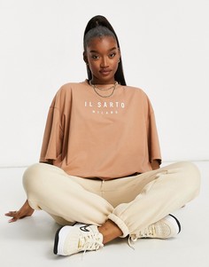 Светло-коричневая футболка в стиле oversized Il Sarto-Светло-коричневый