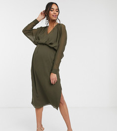 Свободное платье миди с пышными рукавами на манжете ASOS DESIGN Maternity-Зеленый