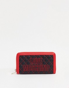 Черно-красный стеганый кошелек с контрастной строчкой Love Moschino-Черный цвет