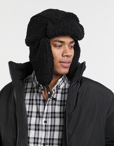 Черная шапка-ушанка из плюша ASOS DESIGN-Черный цвет