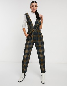 Темно-синий комбинезон в клетку с поясом ASOS DESIGN-Многоцветный