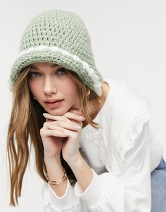 Вязаная панама шалфейно-зеленого и кремового цвета ASOS DESIGN-Многоцветный