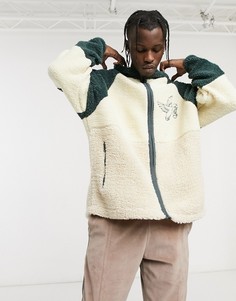 Плюшевая спортивная куртка в стиле колор-блок ASOS Actual-Бежевый