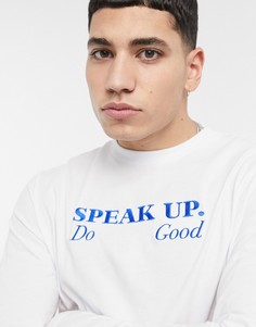 Лонгслив с синей вышивкой спереди ASOS DESIGN-Белый