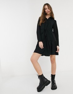 Черное ярусное платье-рубашка с поясом New Look-Черный цвет
