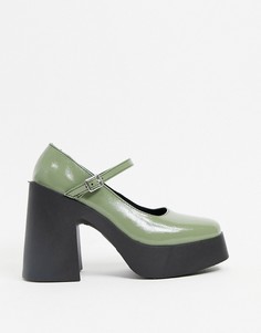 Лакированные туфли с ремешком мятного цвета на массивном каблуке ASOS DESIGN Polar-Зеленый цвет