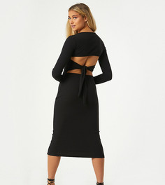 Эксклюзивное черное платье миди с открытой спинкой на завязке Outrageous Fortune-Черный