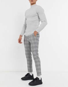 Облегающие брюки в клетку с поясом на резинке ASOS DESIGN-Черный цвет