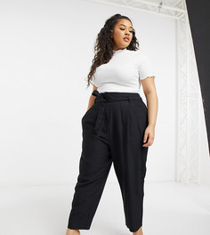 Суженные книзу строгие брюки укороченного кроя с поясом ASOS DESIGN Curve-Черный цвет