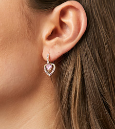 Позолоченные серьги-кольца со вставкой из розового искусственного камня в форме сердечка и страз Image Gang-Золотистый