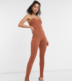 Коричневый облегающий комбинезон-бандо с разрезами на штанинах ASOS DESIGN Tall-Коричневый цвет