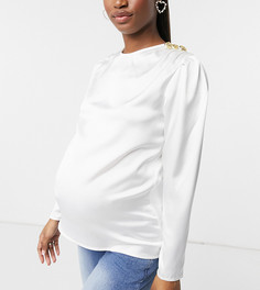 Атласная блузка цвета слоновой кости с золотистыми пуговицами Blume Maternity-Кремовый