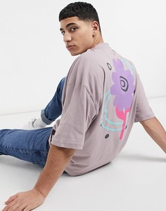 Фиолетовая oversized-футболка с принтом в виде цветка на спине ASOS DESIGN-Фиолетовый цвет