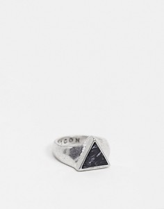 Серебристое кольцо-печатка с треугольным черным камнем Icon Brand-Серебристый