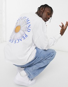 Белый лонгслив в стиле oversized с цветочным принтом на спинке ASOS DESIGN