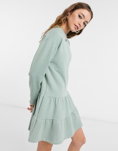 Мятно-зеленое платье-свитшот мини с многоуровневой юбкой New Look-Зеленый цвет