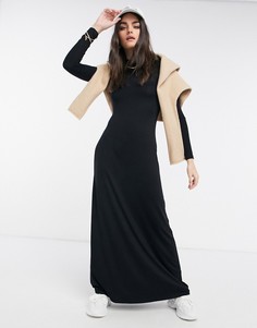 Черное платье макси с длинными рукавами и высоким воротом ASOS DESIGN-Черный цвет