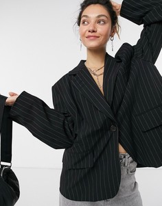 Черный блейзер в стиле oversized в тонкую полоску из переработанных материалов Weekday Siri