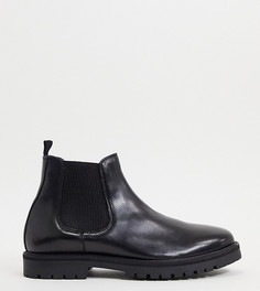 Черные массивные кожаные ботинки челси Silver Street Wide Fit-Черный цвет