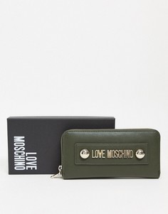 Большой темно-зеленый кошелек с заклепками Love Moschino
