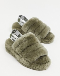 Слиперы оливкового цвета UGG Fluff Yeah Slide-Зеленый цвет