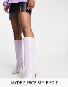 Высокие сапоги сиреневого цвета под крокодиловую кожу ASOS DESIGN Claudia-Фиолетовый