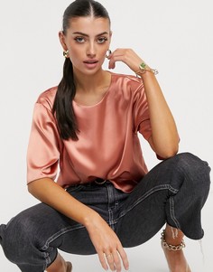Розовая атласная футболка ASOS DESIGN-Бесцветный