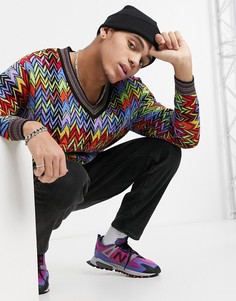 Разноцветный трикотажный джемпер с узором "зигзаг" ASOS DESIGN-Многоцветный