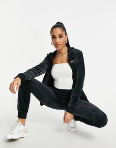 Черный велюровый худи на молнии с золотистым логотипом PUMA-Черный цвет