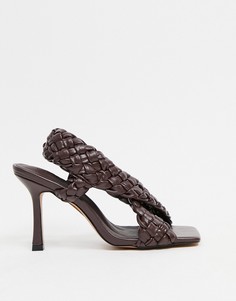 Плетеные босоножки шоколадного оттенка, на каблуке, с перекрестными ремешками ASOS DESIGN Nock-Коричневый цвет