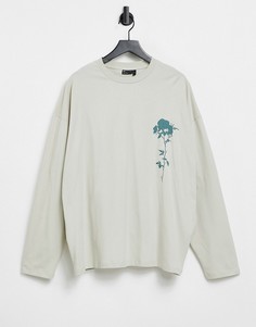 Бежевый oversized-лонгслив с принтом цветка ASOS DESIGN