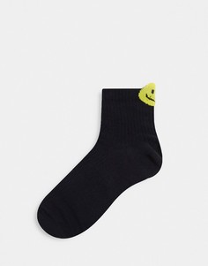 Черные носки до щиколотки со смайликом ASOS DESIGN-Белый
