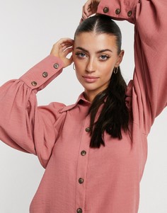 Розовая блузка с рукавами «летучая мышь» и роговыми пуговицами ASOS DESIGN-Розовый цвет