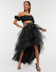 Черная многоярусная юбка из фатина с асимметричным нижним краем Chi Chi London Mercy-Черный цвет