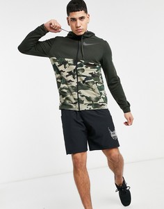 Зеленый худи на молнии с камуфляжным принтом Nike Training Dri-FIT-Зеленый цвет