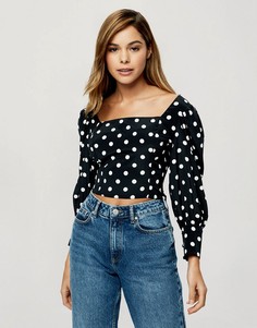 Черная блузка в белый горошек с квадратным вырезом Miss Selfridge-Черный цвет