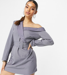 Синевато-серое платье-блейзер с вырезом лодочкой Missguided Petite-Голубой