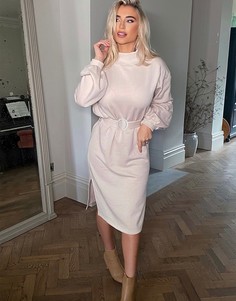 Платье-свитшот миди кремового цвета с длинными рукавами и поясом In The Style x Billie Faiers-Кремовый