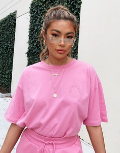 Выбеленная розовая футболка в стиле oversized от комплекта с вышитым логотипом в тон ASOS Weekend Collective-Многоцветный