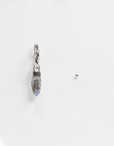 Серебристые серьга-кольцо 12 мм с осколком ляпис-лазурита и серьга-гвоздик ASOS DESIGN-Серебристый