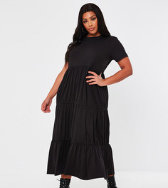 Черное многоярусное трикотажное платье макси Missguided Plus-Черный цвет